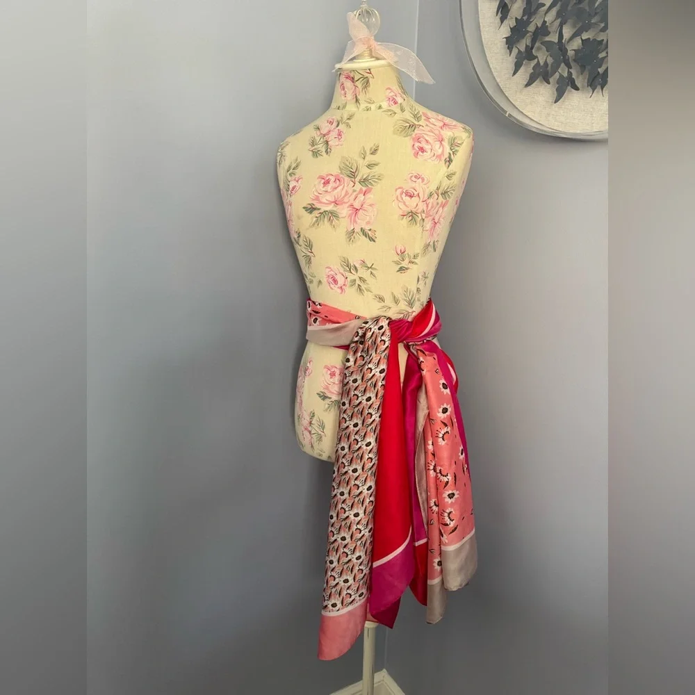 Vintage Pink and Red Mixed Floral Print Scarf